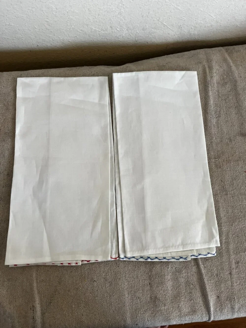 Vintage Handmade Embroidered Farm-House Country Linen Tea Towels